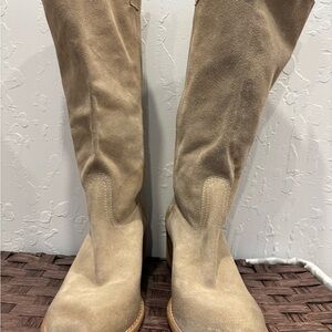 Women's Knee-High Suede Boots in Taupe - Classic Riding Style. Purchased